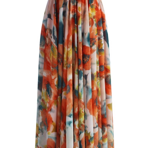 Chicwish ORANGE BLOSSOM WATERCOLOR MAXI SKIRT Sz M - Picture 4 of 8